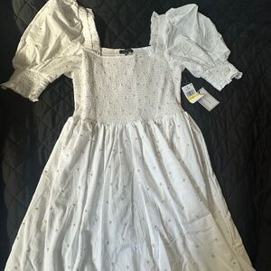 1. STATE White with gold polka dots mini-dress